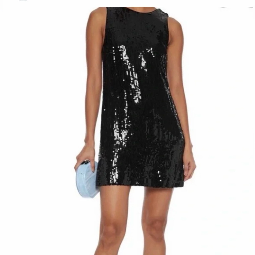 Alice + Olivia Delora Black Sequin Cocktail Holiday Mini Dress Size Small.